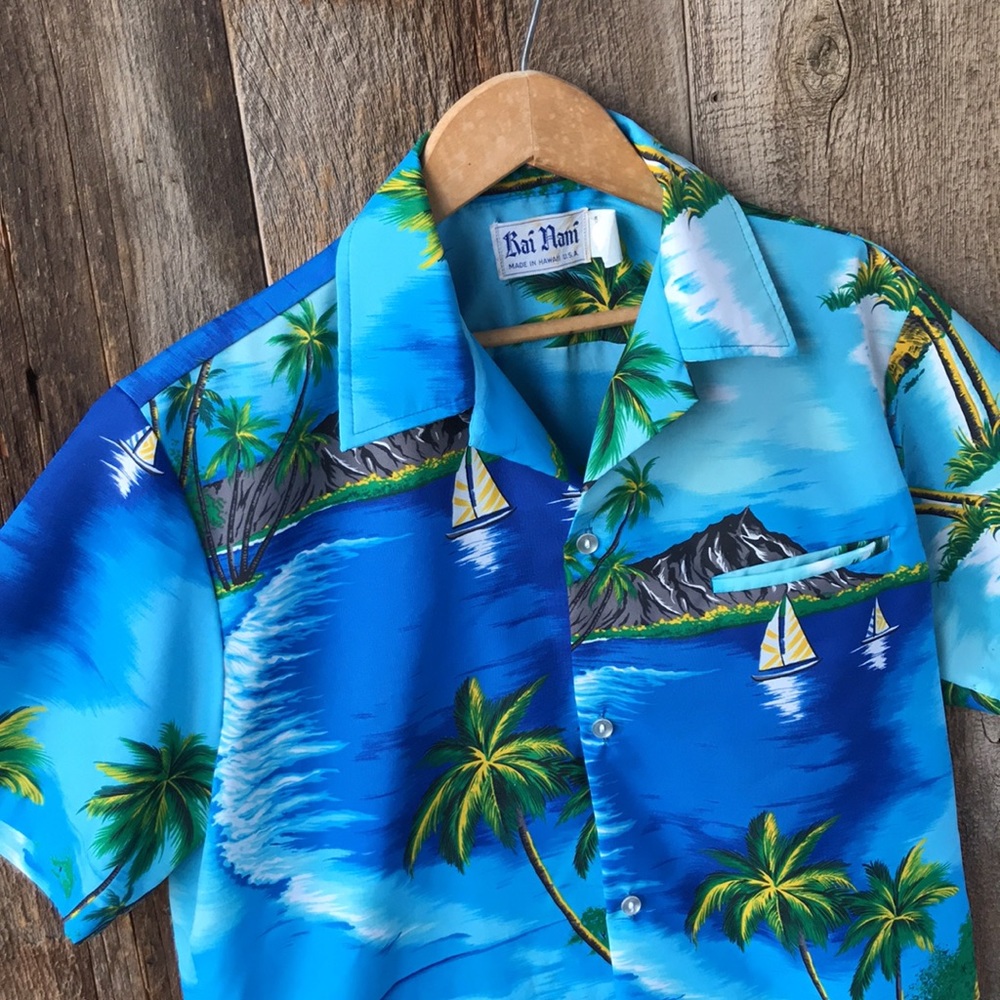 Vtg 70s Kai Nani Hawaiian Made Aloha Shirt, Medium View 2